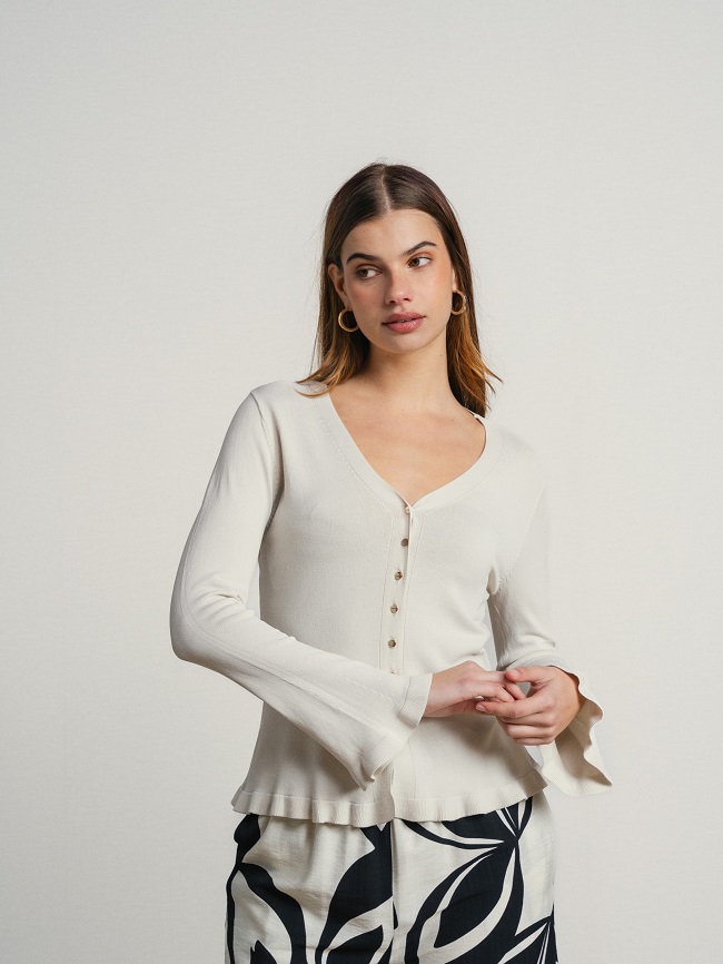 CHAQUETA CUELLO PICO VOLANTES