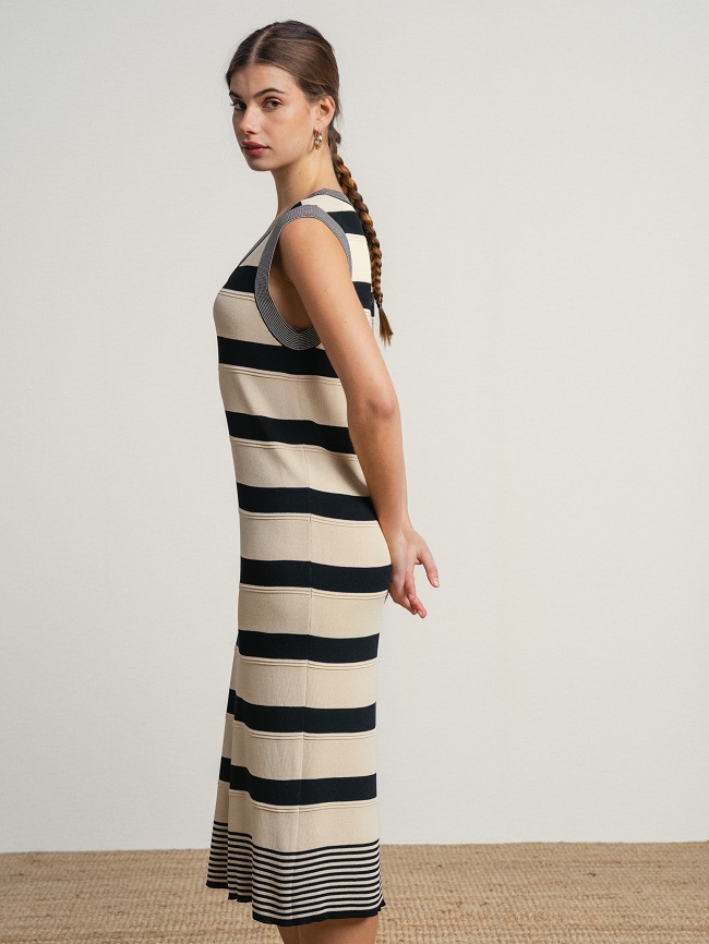 VESTIDO MIDI CON RAYAS ASIMETRICAS - Imagen 3
